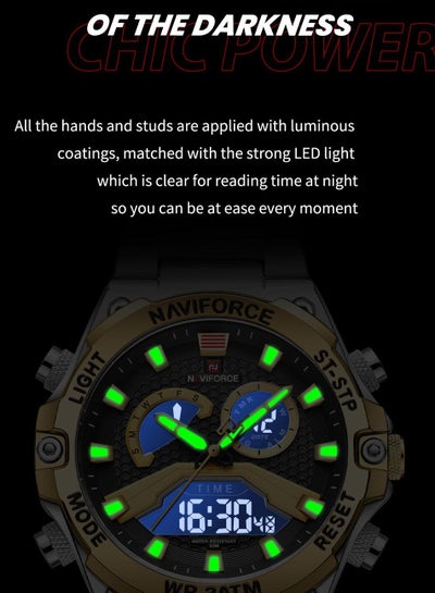 NAVIFORCE NF9207 ساعات رجالية عسكرية موضة كوارتز مضيئة عرض مزدوج مقاوم للماء ذكر LED منبه رقمي ساعة Reloj Hombre