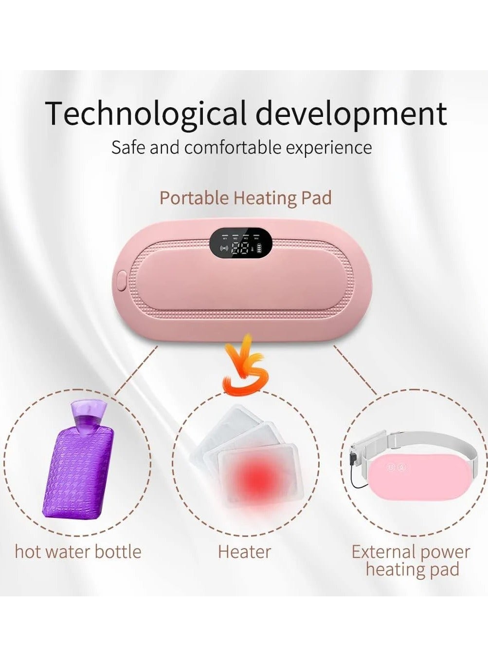 Eworld Portable Cordless Heating Pad for Period Cramps Relief, Rechargeable Electric Heat Belt with 3 Adjustable Heat Levels and 4 Vibration Modes, Perfect Gift for Women and Girls, Pink