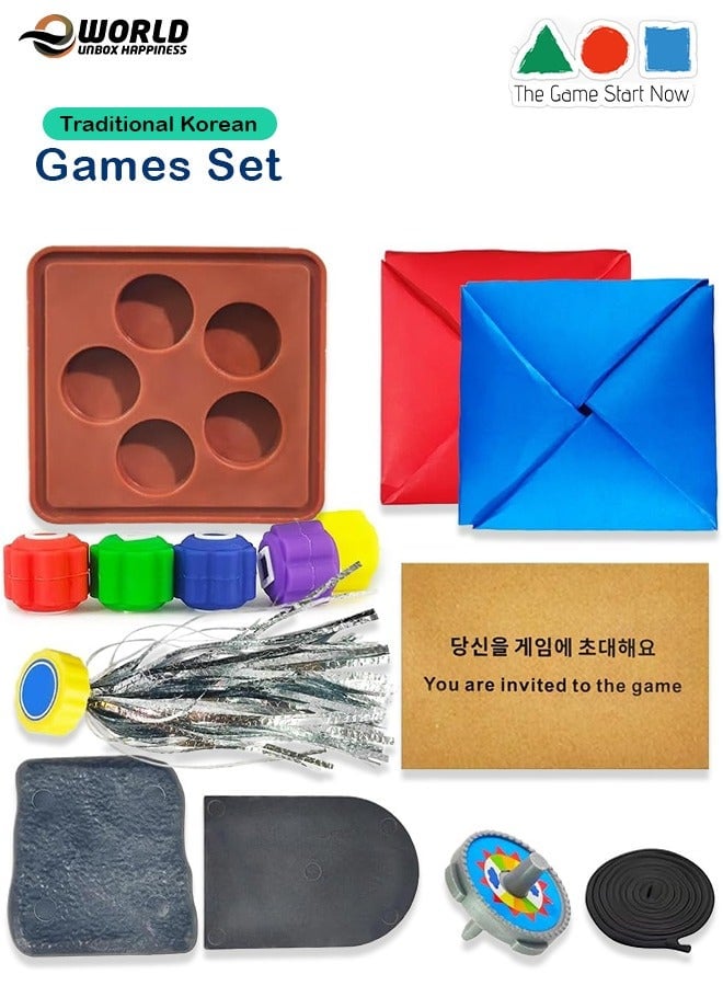 Eworld 5-in-1 Korean Traditional Game Set, Includes Gonggi, Jebi Chagi, Biseokchigi, Paeng-i, Ddakji Folk Game Collection for Kids and Adults.