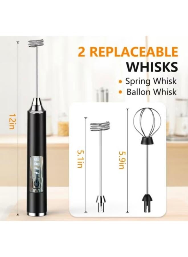 Rechargeable Electric Foam Maker, Milk Frother Handheld Foam Maker, Drink Mixer with Stainless whisks 3 Speed Adjustable Foam Maker Blender