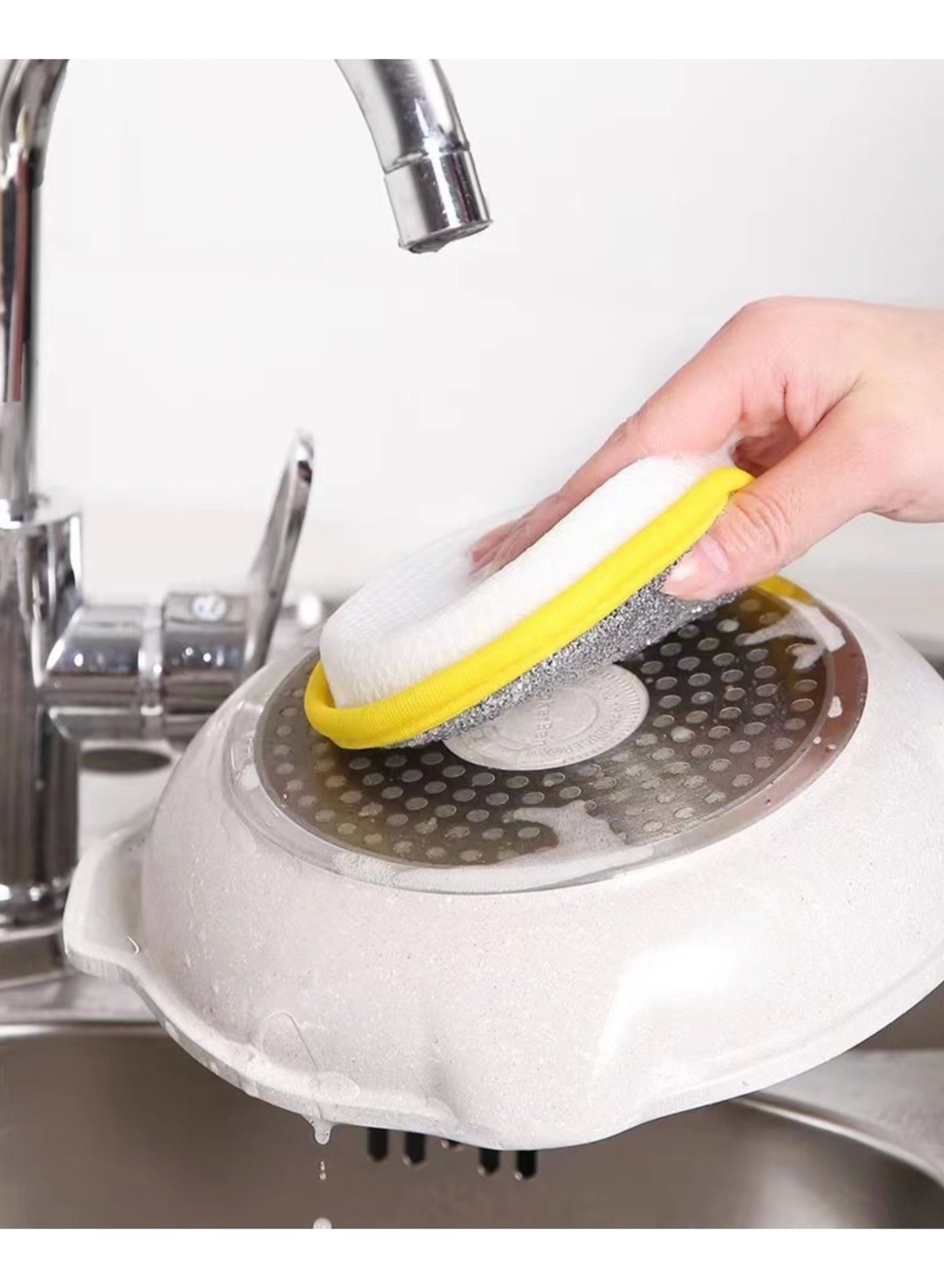 3 Pieces Durable Scrub Scouring Sponge Microfiber Scouring Scrubber Round Dish Washing Sponge Scrubber for Cleaning Dishes Pots