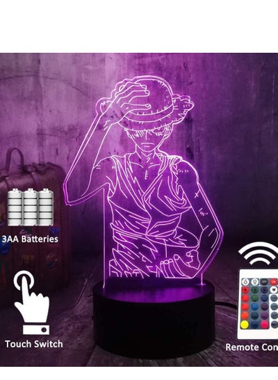Multicolour 3D Anime Night Light Of 16 Colors With Remote Control Desk Lights Illusion LED Nightlights One Piece Luffy Hat 16 Color Changing Lampara For Xmas Gift