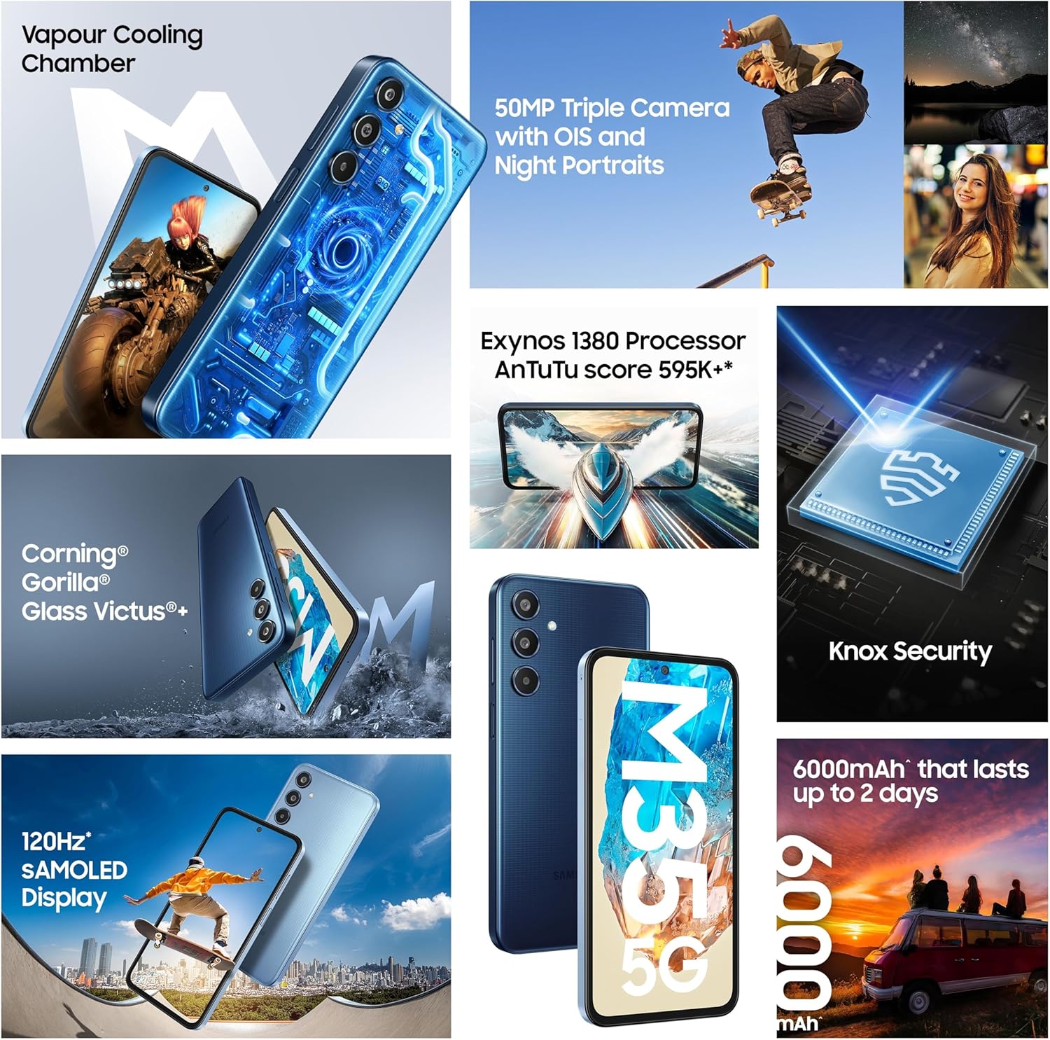 Samsung Galaxy M35 5G (6GB RAM,128GB Storage)| Corning Gorilla Glass Victus+| AnTuTu Score 595K+ | Vapour Cooling Chamber | 6000mAh Battery | 120Hz Super AMOLED Display| Dual Sim - Day Break