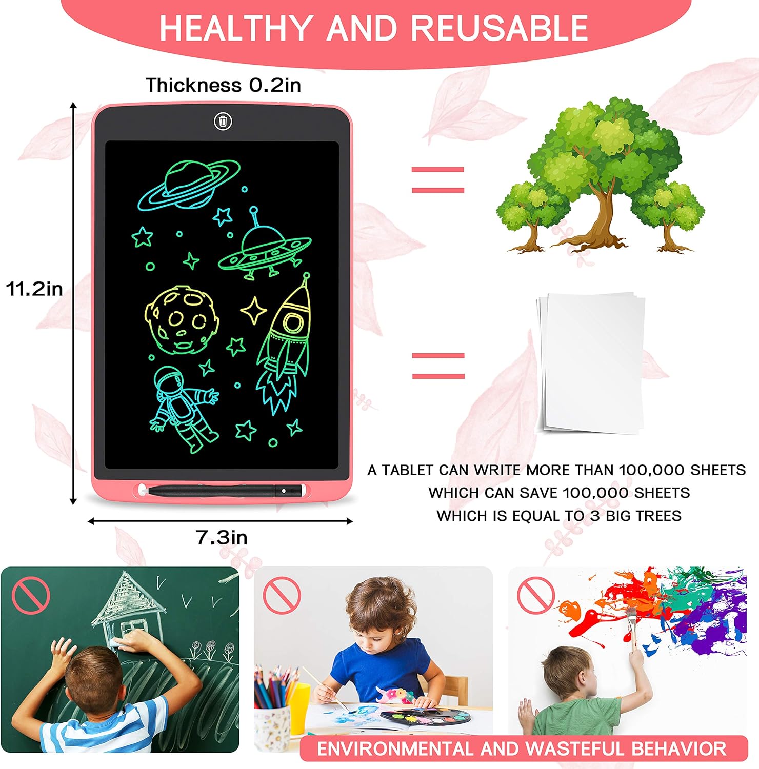 STREET WALK LCD Writing Tablet for Kids,12 Inch Colorful Educational Drawing Tablet, Erasable Reusable Electronic Writing Board, Toddler Doodle Board, Learning Toy Gift for Boys Girls Ages 3-8(Pink)