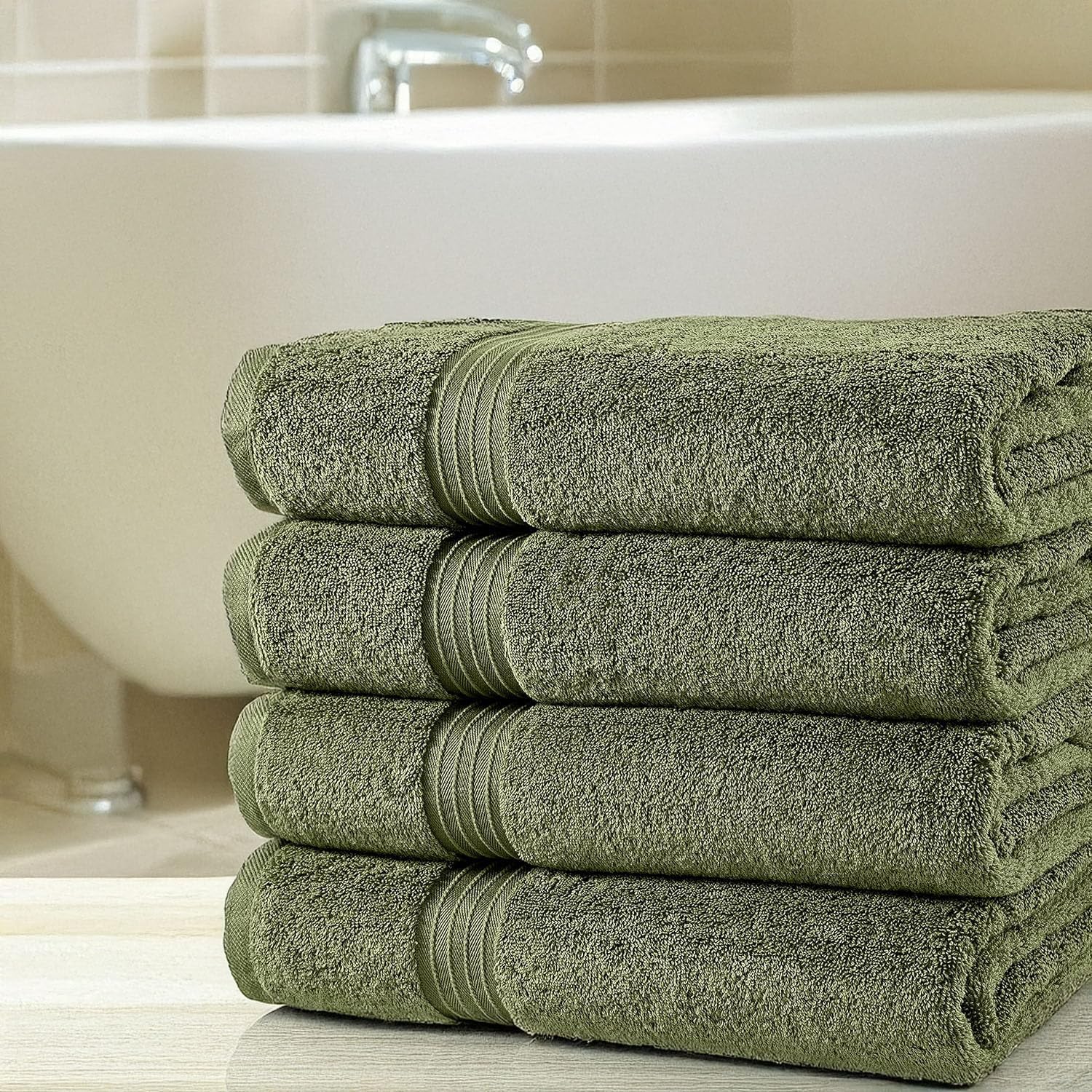 BEYTOR Luxury Bath Towels – 100% Cotton, Ultra Soft, Quick-Dry & Highly Absorbent – Plush & Durable Hotel-Quality Towels for Home, Spa & Gym – Army Green (50x100 cm)