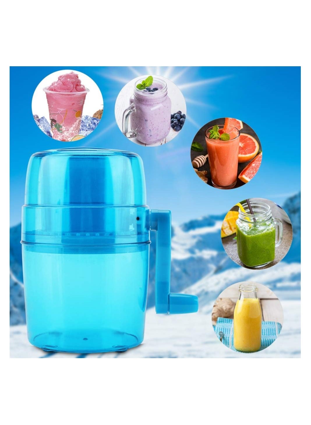 Eworld Portable Manual Ice Shaver and Snow Cone Maker in Vibrant Blue, Ultimate Kitchen Tool for Making Refreshing Slushies and Snow Cones for Effortless Summer Coolness.