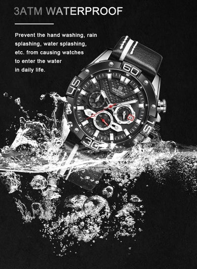 NAVIFORCE ساعة كوارتز عصرية للرجال كرونوغراف ساعة جلدية للرجال رياضية NF8019L 30m مقاومة للماء reloj