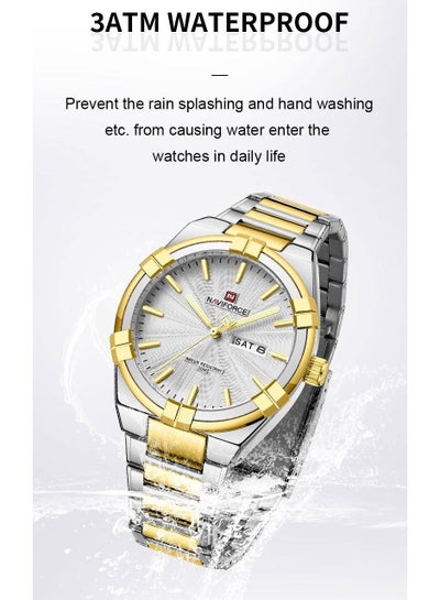NAVIFORCE Watch for Men Waterproof 2023 Fashion Casual Steel Strap Watches Gold with Double Calendar Luminous hands Display Quzrtz Wristwatch NF9218