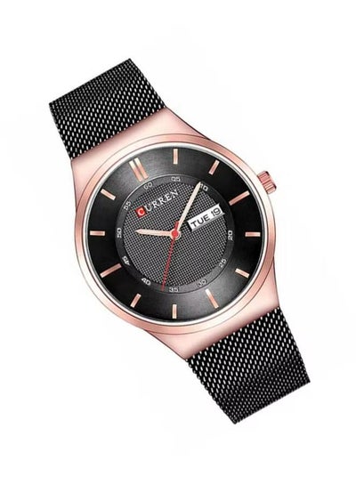 CURREN 8311 Men Watches Simple Style Stainless Steel Mesh Wristwatch New Quartz Male Clock With Week and Date Waterproof - Black