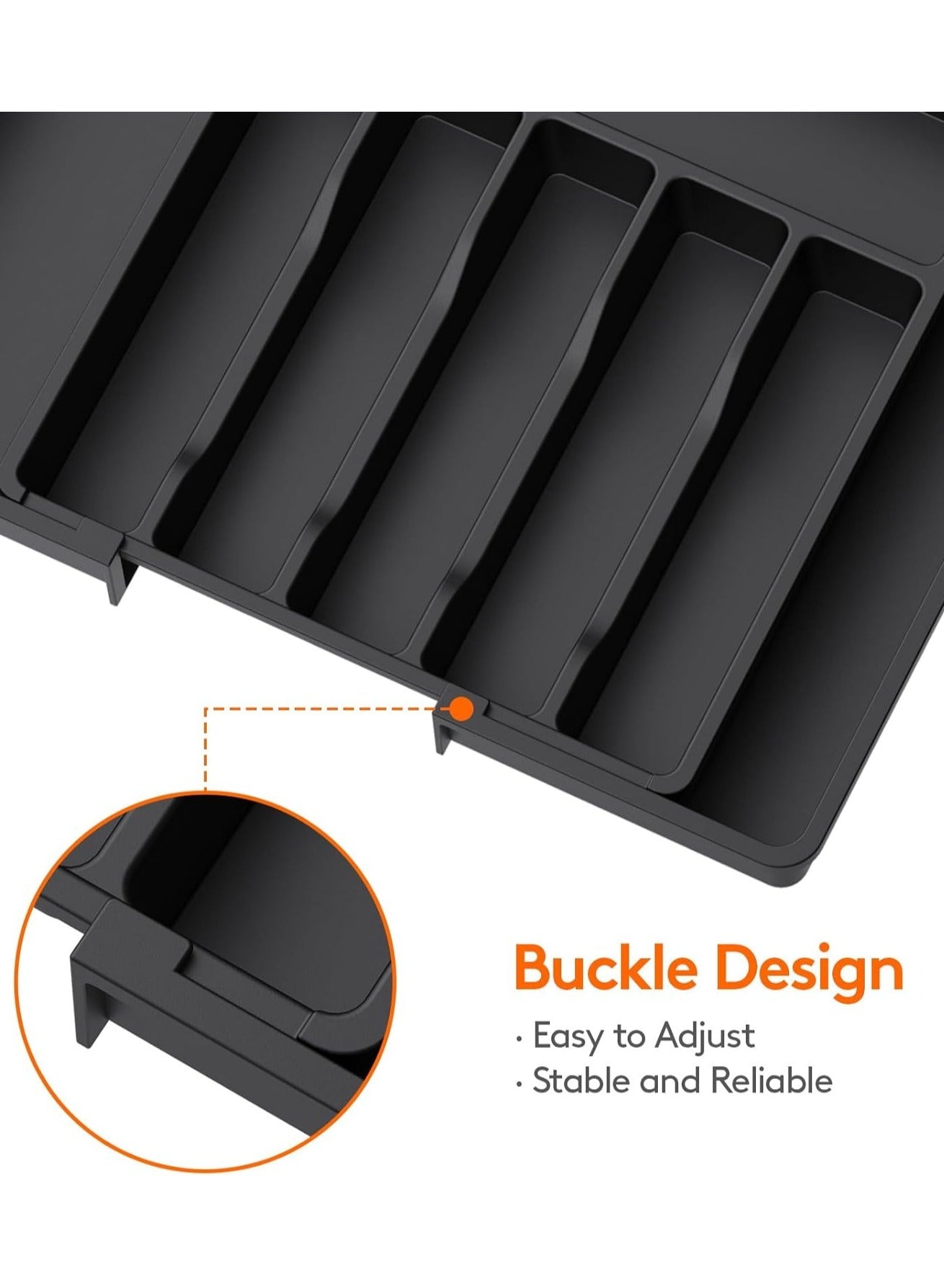 Eworld Large Capacity Expandable Silverware Drawer Organizer, BPA-Free Utensil Tray for Kitchen, Adjustable Flatware and Cutlery Holder for Spoons, Forks and Knives, Sleek Black Design