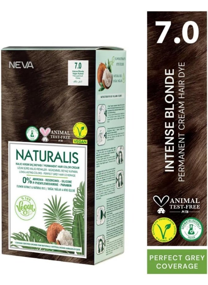 NEVA Naturalis Permanent Hair Dye Set, Vegan,100% Gray Coverage, Organic, No Harmful Chemicals, GMO-Free, Long-Lasting Shine - INTENSE BLONDE - 7.0