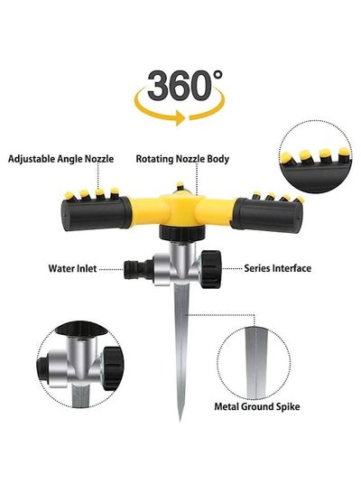 Three Arm Garden Sprinkler, 360° Rotating Sprinkler, Automatic Watering, Adjustable Garden Irrigation System, Garden Sprinkler for Lawns, Garden, Yard, Plants