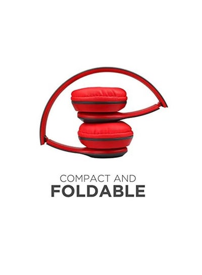 P47 Wireless Red Bluetooth Foldable Headset With Microphone - Red