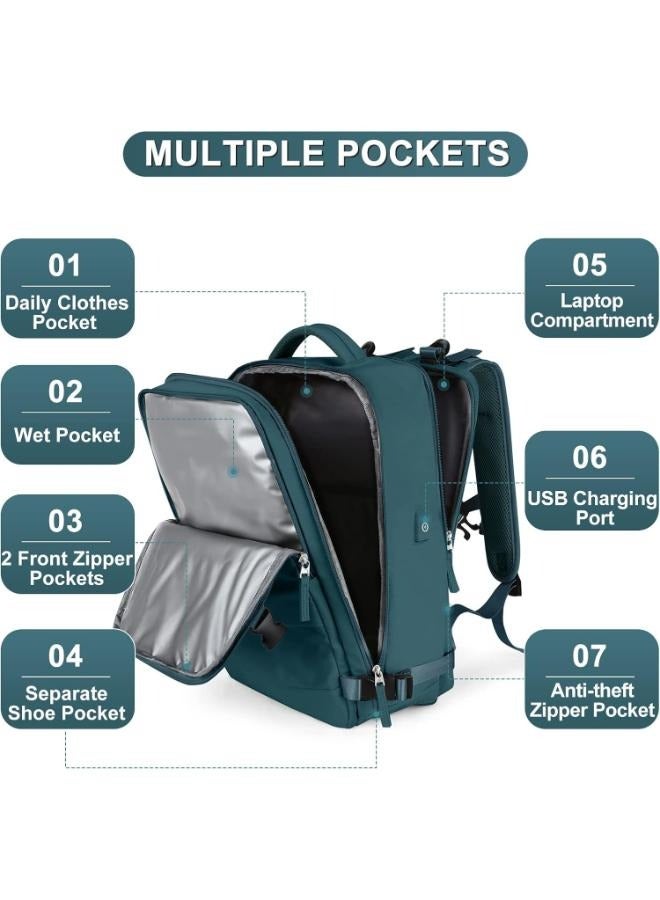 Travel Backpack For Men and Women Airline Approved Carry On Bag with Shoe Compartment, Holds 15.6" Laptop and USB Charging Port