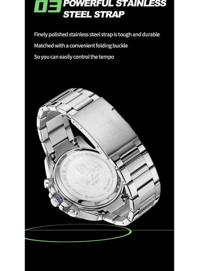 NAVIFORCE NF9217 ساعات رياضية رجالية رقمية تناظرية كوارتز مقاومة للماء متعددة الوظائف عسكرية ستانلس ستيل ساعة للرجال فضي أزرق