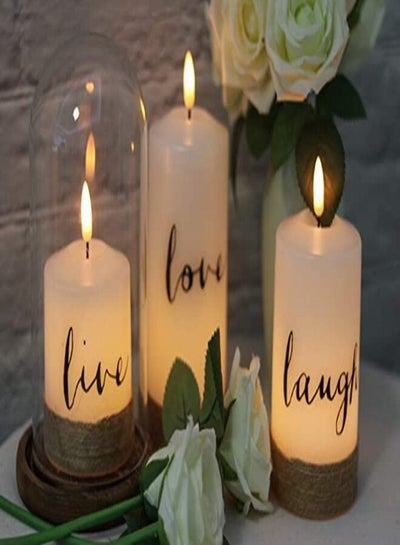 Flameless Poster Candles with 6-Hour Timer, Set of 3 3-Wick Battery Operated Candles LED Live Love Laugh Rope Decor Candles
