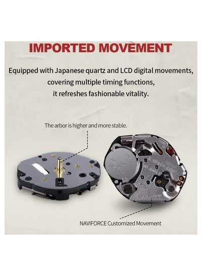 Naviforce Wristwatch Men's Sports Fashion Model NF9220 Leather Strap Waterproof System Analog + Digital