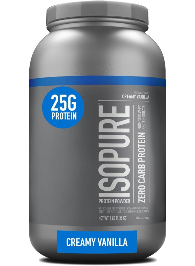 مسحوق بروتين مصل اللبن المعزول من Isopure Zero Carb مع فيتامين C والزنك لدعم المناعة، 25 غرامًا من البروتين، ومناسب لنظام الكيتو الغذائي - فانيليا كريمي، 3 أرطال، 41 حصة (1.36 كجم)