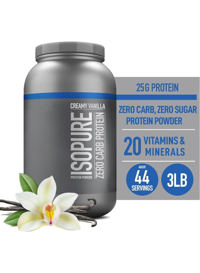 مسحوق بروتين مصل اللبن المعزول من Isopure Zero Carb مع فيتامين C والزنك لدعم المناعة، 25 غرامًا من البروتين، ومناسب لنظام الكيتو الغذائي - فانيليا كريمي، 3 أرطال، 41 حصة (1.36 كجم)