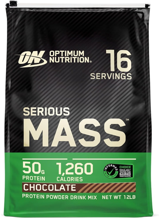 Optimum Nutrition (ON) Serious Mass: High Protein Muscle Building & Weight Gainer Powder, 50 Grams of Protein, Immune Support - Chocolate, 12 Lbs (5.44 KG) pack may vary
