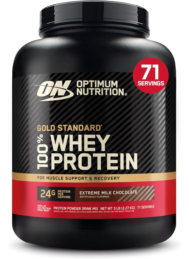 Optimum Nutrition (ON) Gold Standard 100% Whey Protein Powder Primary Source Isolate, 24 Grams of Protein for Muscle Support and Recovery - Extreme Milk Chocolate, 5 Lbs, 71 Servings (2.27 KG)