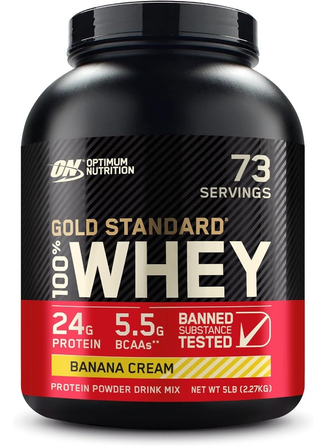 Optimum Nutrition Gold Standard 100% Whey Protein Primary Source Isolate - Banana Cream, 5 lbs, 73 Servings