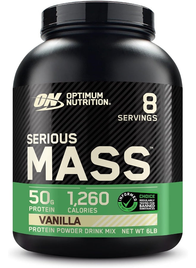 Optimum Nutrition (ON) Serious Mass: مسحوق بروتين عالي البروتين لبناء العضلات وزيادة الوزن، بنكهة الفانيليا، 6 أرطال (2.72 كجم)