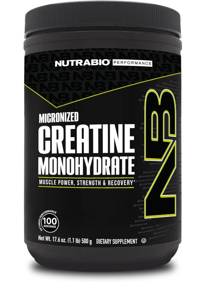 NutraBio Creatine Monohydrate - Micronized and Pure Grade - Supports Muscle Energy and Strength - (500 Grams) - Unflavored