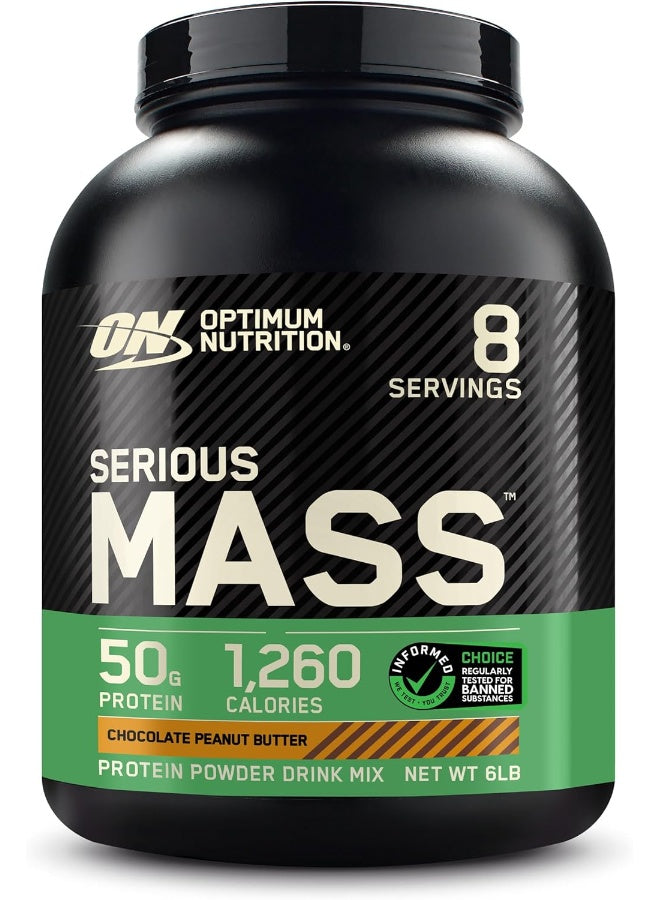 مسحوق بروتين Serious Mass لزيادة الوزن من Optimum Nutrition، مع فيتامين C والزنك لدعم المناعة، والكرياتين، وزبدة الفول السوداني بالشوكولاتة، وزن 6 أرطال (قد تختلف العبوة)