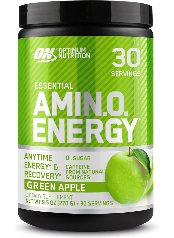 Optimum Nutrition (ON) Amino Energy - قبل التمرين مع الشاي الأخضر، BCAA، الأحماض الأمينية، مناسب لنظام الكيتو الغذائي، مستخلص القهوة الخضراء، 0 جرام من السكر، مسحوق Anytime Energy - تفاح أخضر، 270 جرام، 30 حصة