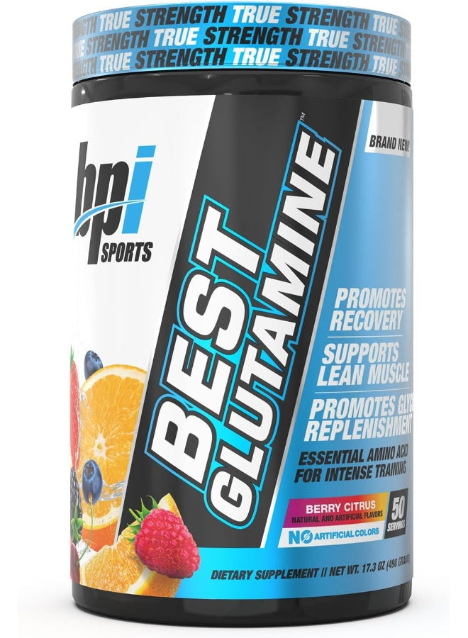 BPI Sports Best Glutamine - Essential Amino Acid for Intense Training with L-Glutamine - Post-Workout Recovery and Muscle Support - Berry Citrus, 14.1 oz