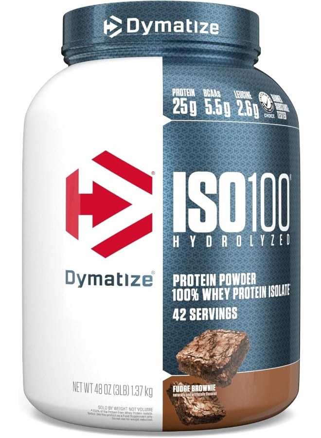 Dymatize Nutrition, ISO100 Hydrolyzed, 100% Whey Protein Isolate, Fudge Brownie, 3 lbs (1.4 kg)