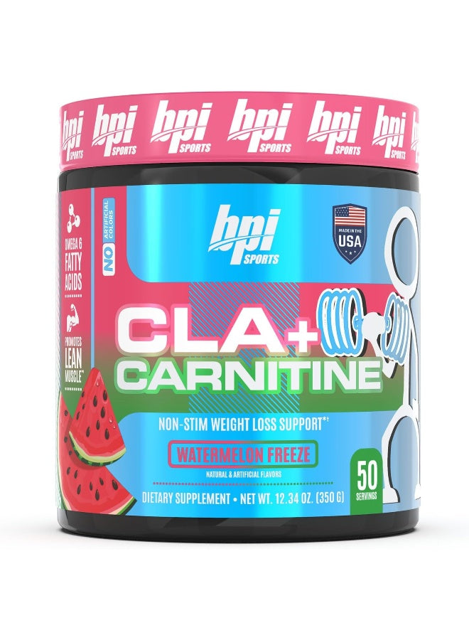 BPI Sports CLA+Carnitine–Conjugated Linoleic Acid– تركيبة لإنقاص الوزن – تحسين الأيض، الأداء، بناء العضلات الهزيلة – خالٍ من الكافيين – للرجال والنساء – بطيخ مُجمد – 50 حصة – 12.34 أونصة (قد تختلف العبوة)