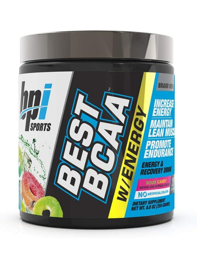 BPI Sports Best BCAA with Energy - Healthy BCAA Powder - Improved Performance - Lean Muscle Building - Accelerated Recovery - Proprietary Energy Blend - Sour Candy - 25 Servings - 8.8 oz.
