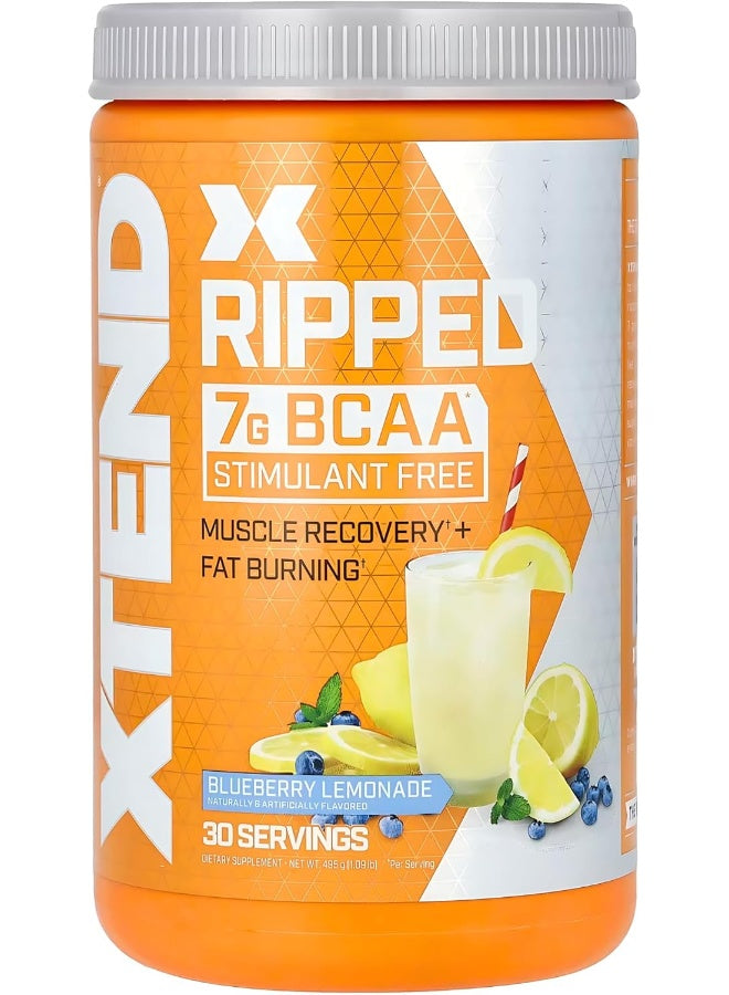 مسحوق الأحماض الأمينية المتشعبة XTEND Ripped BCAA بنكهة ليمون التوت الأزرق - مشروب خالٍ من السكر لاستعادة العضلات بعد التمرين مع الأحماض الأمينية - 7 غرام من BCAAs للرجال والنساء - 30 حصة