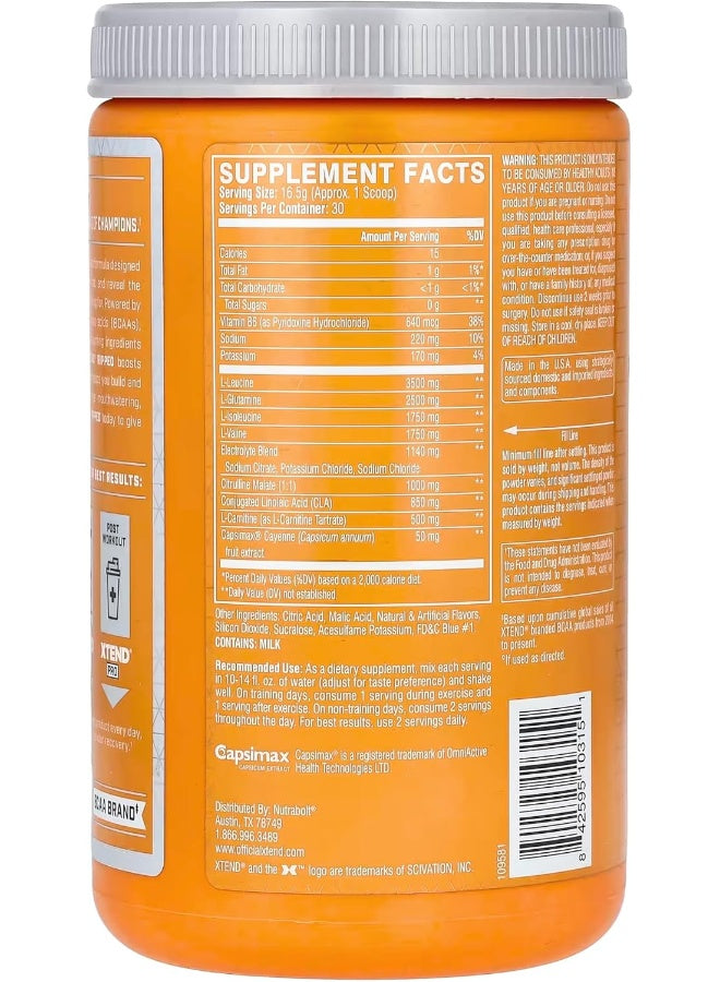 مسحوق الأحماض الأمينية المتشعبة XTEND Ripped BCAA بنكهة ليمون التوت الأزرق - مشروب خالٍ من السكر لاستعادة العضلات بعد التمرين مع الأحماض الأمينية - 7 غرام من BCAAs للرجال والنساء - 30 حصة