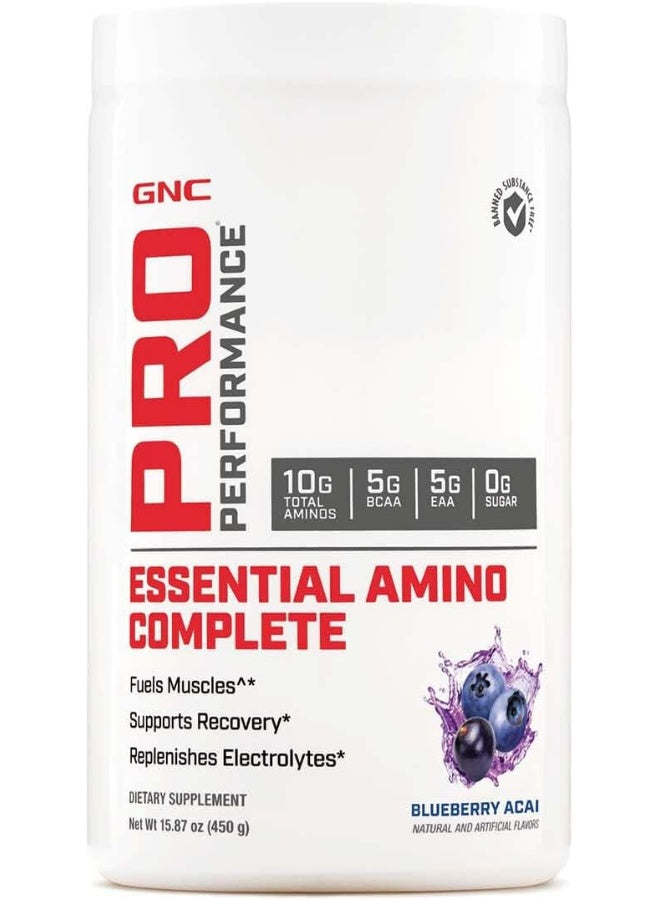 GNC Pro Performance Essential Amino Complete، بنكهة التوت الأزرق والتوت الآساي، 15.87 أونصة، يدعم تعافي العضلات