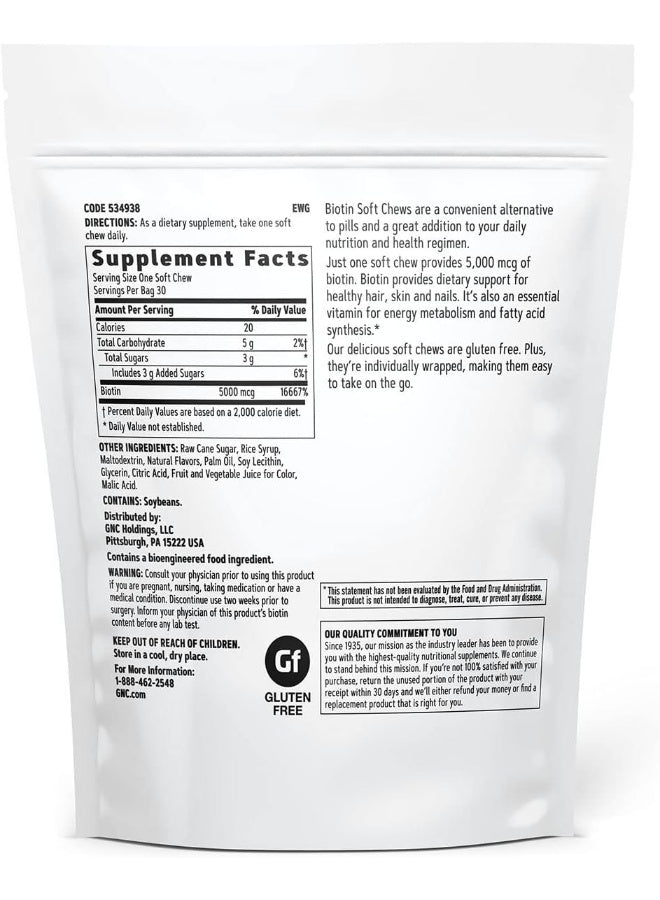 GNC Biotin 5000mcg - 30 Soft Chews