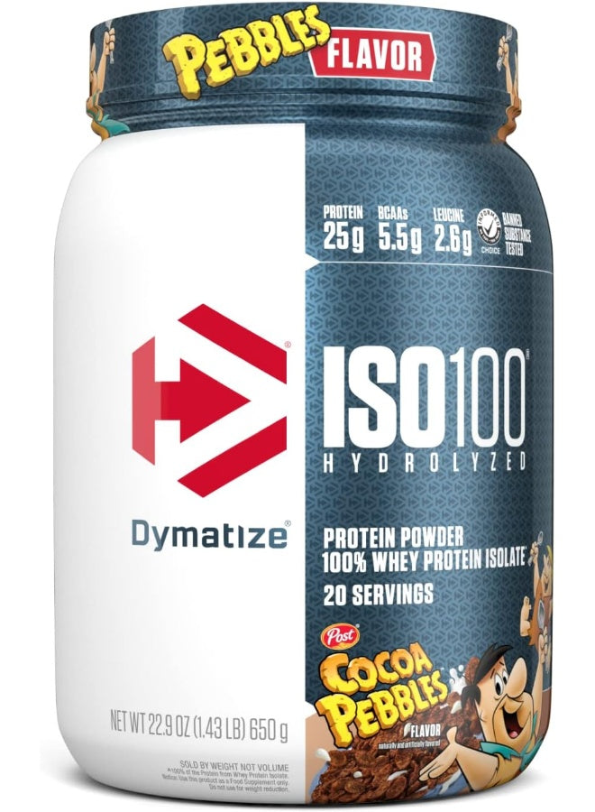 مسحوق بروتين ديماتيز ISO100 المُحلل، بروتين مصل اللبن المعزول بنسبة 100%، 25 غ بروتين، 5.5 غ أحماض أمينية متفرعة السلسلة، خالٍ من الغلوتين، سريع الامتصاص، سهل الهضم، بنكهة الكاكاو، 20 حصة