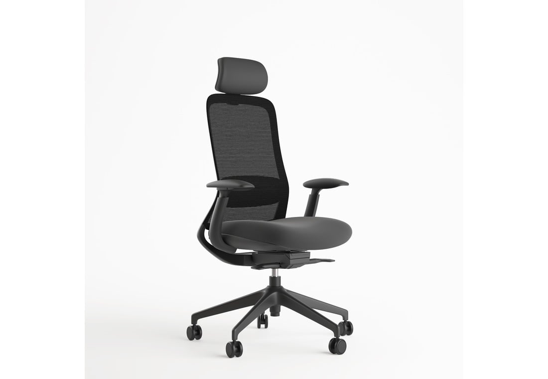 AMFAH High Back Staff Chair – Ergonomic Office & Desk Chair with Adjustable Headrest, 4D PU Armrests, Mesh Back, 50 Density Foam | Height Adjustable for Home & Gaming | Black