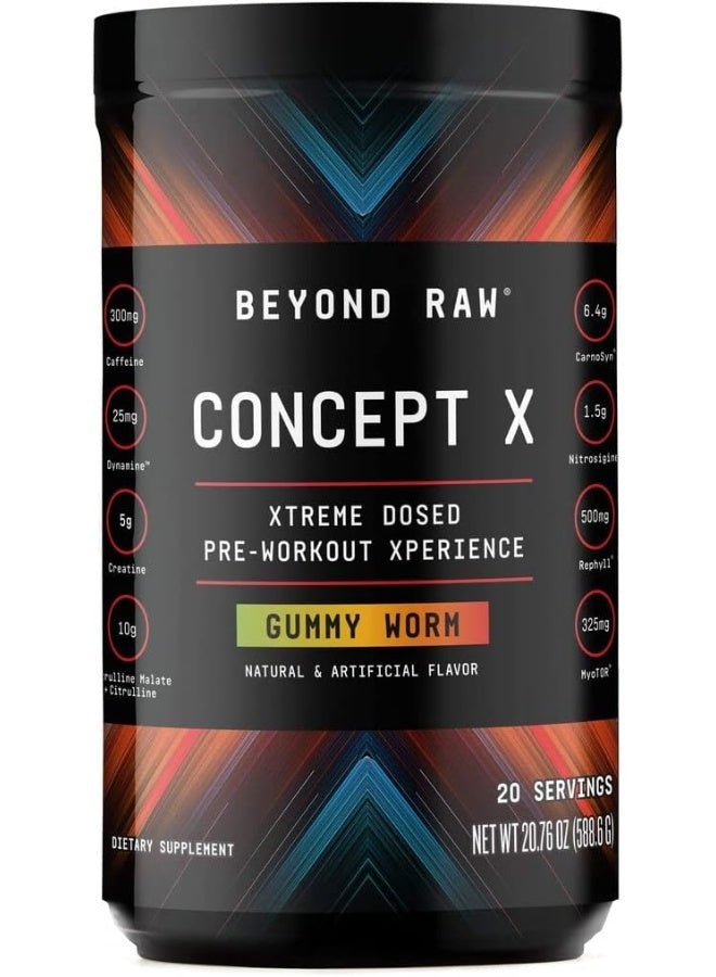 مسحوق ما قبل التمرين Raw Concept X بجرعات سريرية يحتوي على الكافيين 20 حصة