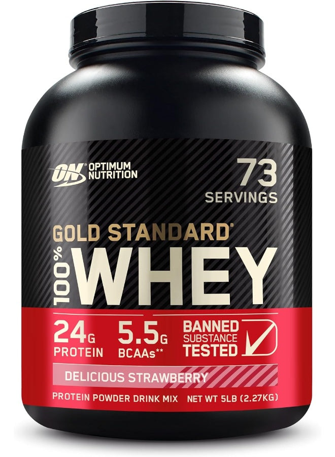 Gold Standard 100% Whey Protein Powder Primary Source Isolate Delicious Strawberry, 5 Lbs, 73 Servings 2.27 Kg