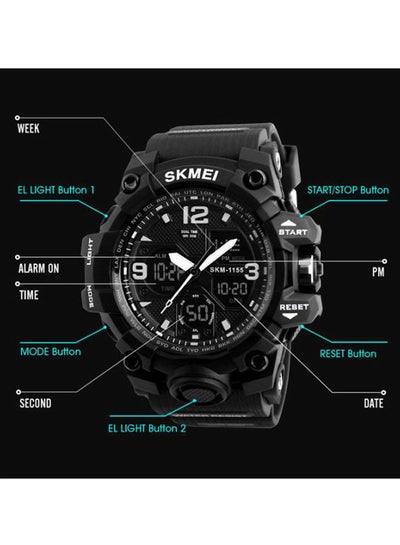 Men's Water Resistant Analog & Digital Watch 1155B - 55 mm - Black