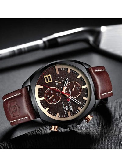 men Leather Chronograph Watch 8324