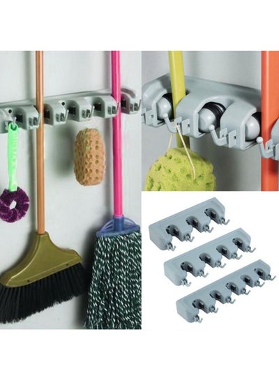 Wall Mounted Mop And Brush Broom Hanging Holder Gray