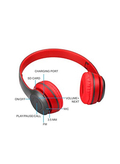 P47 Bluetooth Wireless Over The Head Headphones Red/Black