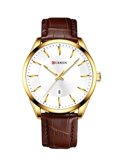 Men's Leather Strap Analog Wrist Watch M-8365-4 - 41 mm - Brown