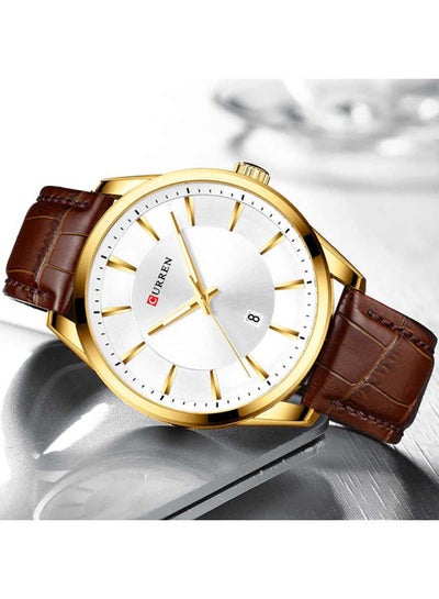 Men's Leather Strap Analog Wrist Watch M-8365-4 - 41 mm - Brown