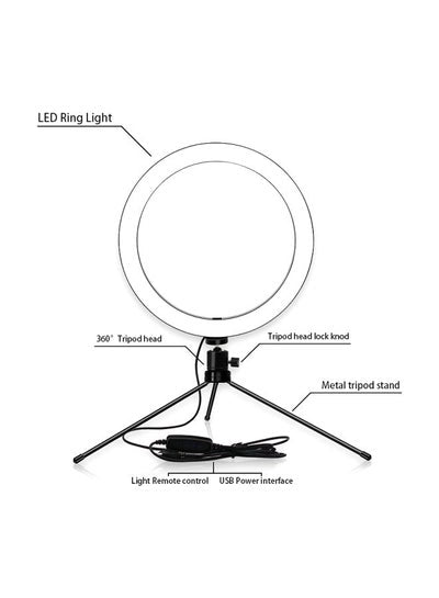ضوء حلقة LED مع حامل ثلاثي القوائم باللون الأسود