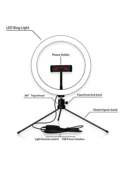 مصباح حلقي LED للطاولة مع حامل ثلاثي القوائم باللون الأسود